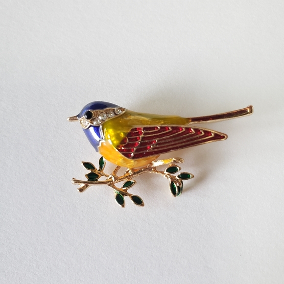 Enamel and Rhinestone Lovely Bird Brooch For Women - Picture 3 of 6